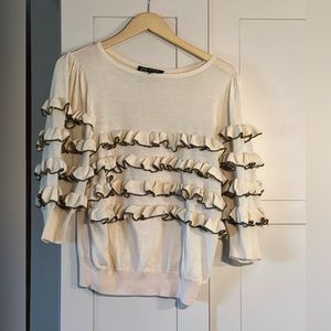 Sretsis beige ruffled light weight sweater with metallic thread, size 6